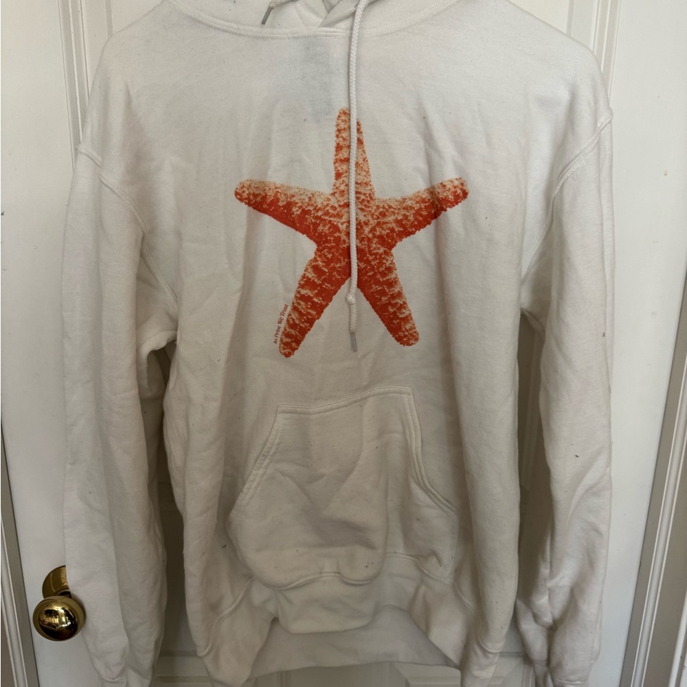 White Hoodie with Orange Starfish Design
